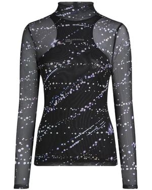 KARL LAGERFELD Mesh Constellation Print Top - Black