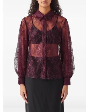Nenette Feb Floral-Lace Balloon-Sleeve Shirt - Red