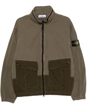 Stone Island Cotton Zip-Front Utility Jacket With Foldaway Hood And Patch Pockets - Brown