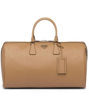 Prada Triangle-Logo Leather Large Bag - Natural