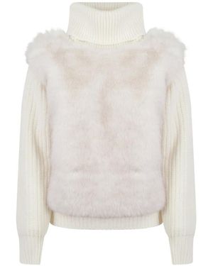 Herno Faux-Fur Panel Roll-Neck Jumper - White