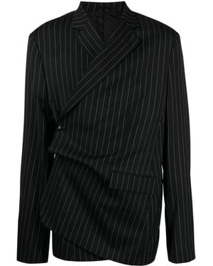 Martine Rose Pinstriped Wool-Blend Wrap Blazer - Black