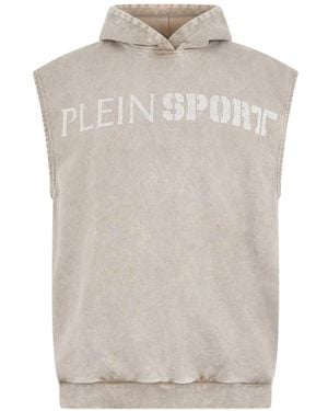 Philipp Plein Crackle-Effect Sleeveless Hoodie - White