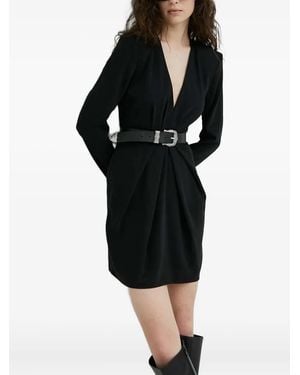 The Kooples Pleated V-Neck Mini Dress - Black
