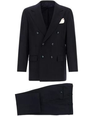 Kiton Double-Breasted Peak-Lapel Suit - Black