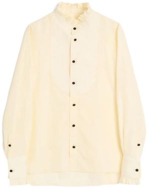 Valentino Garavani Cotton Poplin Shirt With Plastron And Ruffles - Natural