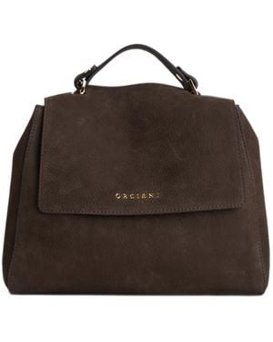 Orciani Logo-Lettering Leather Tote Bag - Brown