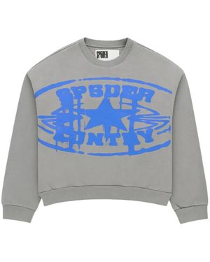 Sp5der Graphic-Print Crew-Neck Jumper - Blue