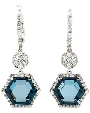 Lisa Nik Pendientes Con Diamante Y Topacio Azul