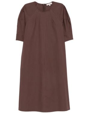 Antonelli Pleated-Detail Short-Sleeve Dress - Brown