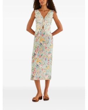 FARM Rio Rendeira 3D Bodice Euroflax Premium Linen Midi Dress - Natural