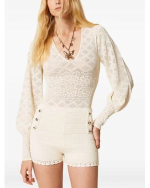 Twinset Knit Bodysuit With Floral Detail - White