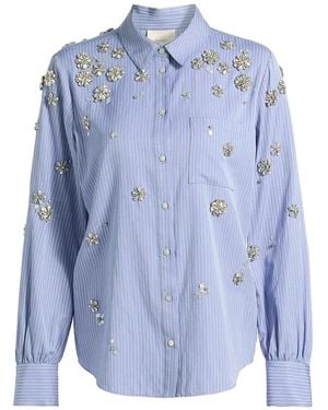 Cinq À Sept Lola Striped Flower-Embellished Shirt - Blue