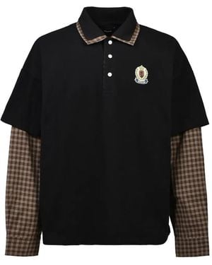 BREATH Layered-Sleeve Check-Trim Polo Shirt - Black