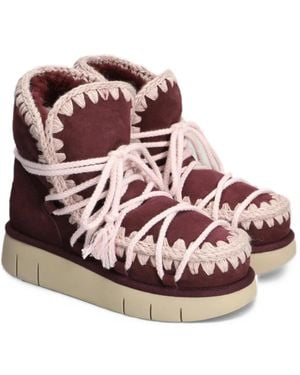 Mou Eskimo Bounce Crochet-Trim Lace-Up Boots - Pink