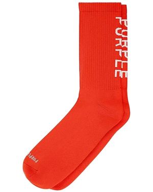 Purple Brand Logo-Knit Ribbed Socks - Red