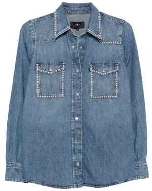 7 For All Mankind Jeanshemd Mit Nieten - Blau