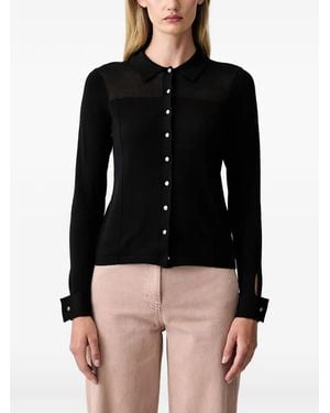 DKNY Sheer-Panel Button-Up Cardigan - Black