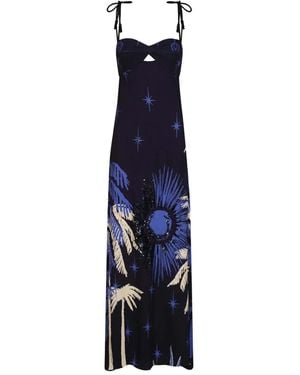 Johanna Ortiz Dancing With The Shadows Tie-Strap Printed Dress - Blue