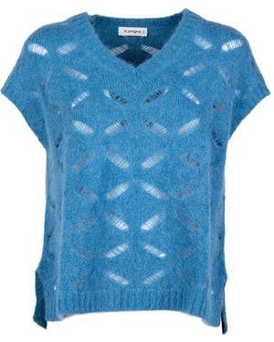 Kangra Ladder-Stitch V-Neck Sweater - Blue