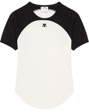 Courreges Contrast-Design Short-Sleeved Top With Logo Detail - Black