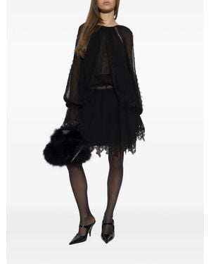 Blumarine Lace-Trimmed Layered Mini Dress - Black