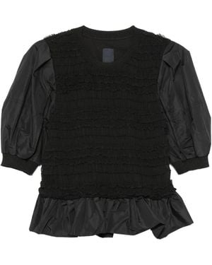 Juun.J Ruffled Shirred T-Shirt - Black