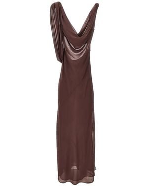 ANDAMANE Draped Tie-Detail Dress - Brown