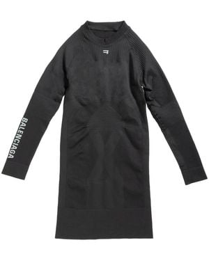 Balenciaga Long-Sleeved Ribbed Minidress - Black