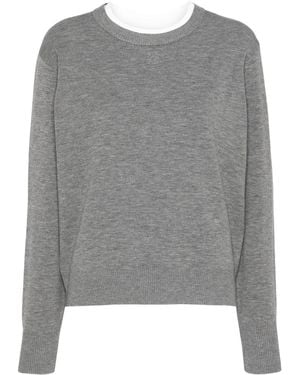 Sandro Contrast-Collar Relaxed-Fit Jersey Sweater - Grey