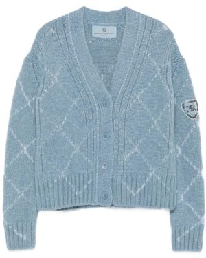 Ermanno Scervino Diamond-Pattern V-Neck Cardigan in Blue | Lyst
