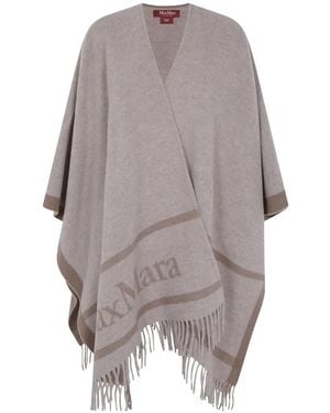 Max Mara Logo-Print Fringed Cape - Gray