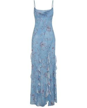 Nicholas Kamila Floral-Print Ruffled Maxi Dress - Blue