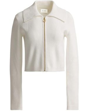 St. John Ribbed Collared Cardigan - White