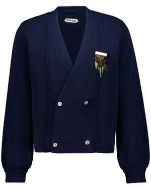 Bode Logo-Detail Double-Breasted Cardigan - Blue