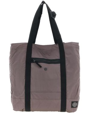 Stone Island Logo-Patch Zip-Fastening Tote Bag - Purple