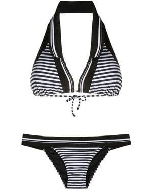 Amir Slama Gestreiftes Neckholder-Bikinioberteil - Schwarz