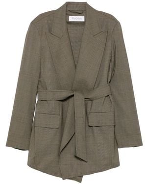 Max Mara Checked Belted Blazer - Grey