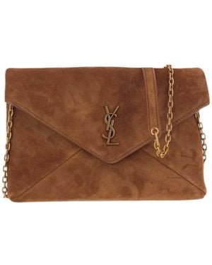Saint Laurent Cassandre Suede Chain Pouch - Brown