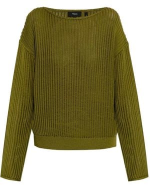 Theory Ribbed Pima Cotton Jumper - Green