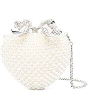 Self-Portrait Pearl Heart Clutch - Weiß