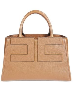 Elisabetta Franchi Logo-Plaque Tote Bag - Natural