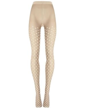 Wolford Floral-Pattern Sheer-Opaque Tights - White