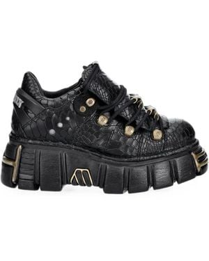 New Rock Crocodile-Effect Platform Derby Shoes - Black