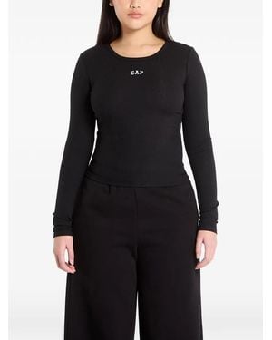 Gap Ribbed Logo-Print T-Shirt - Black