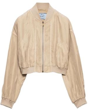 Prada Cropped Zijden Bomberjack - Naturel