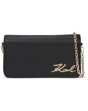 Karl Lagerfeld Signature Leather Shoulder Bag - Black