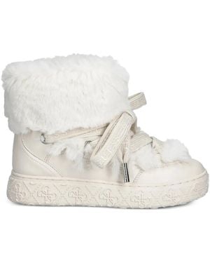 Guess Unessa Faux-Fur Tie Boots - White