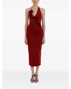 Maygel Coronel Coralina Floral-Detail Ruffled Midi Dress - Red