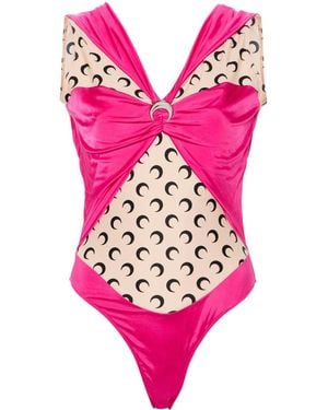 Marine Serre Logo-Plaque Panelled Bodysuit - Pink